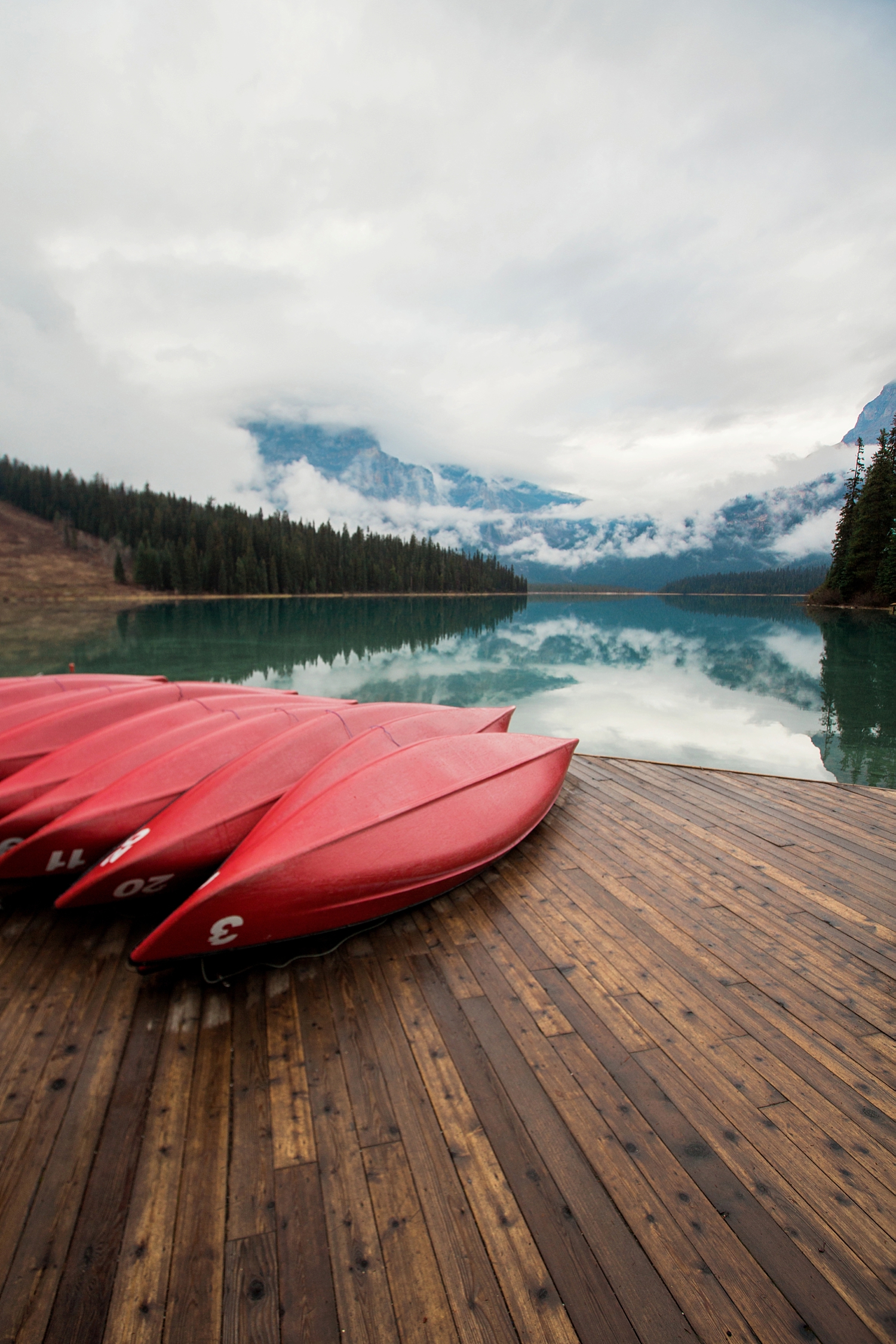 Red canoes on Emerald Lake | Yoho National Park | British Columbia, Canada | Jamie V Photography